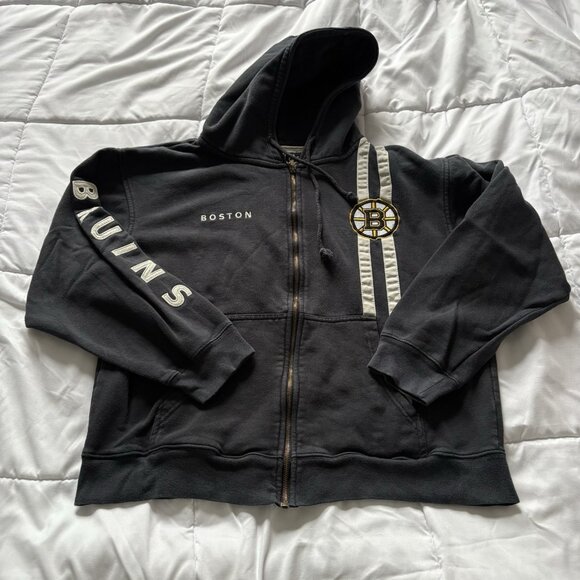 Old Time Hockey Boston Bruins NHL Hooded Full Zip Jacket Mens Size Medium Black - Picture 1 of 7